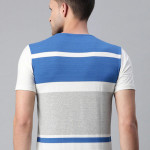 Men Blue & Grey Melange Colour blocked T-shirt