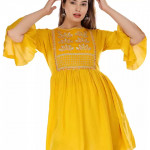 Casual Bell Sleeves Embroidered Women Yellow Top