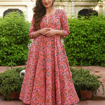 Women's Cotton Printed Anarkali Kurti with Palazzo Pants Set, Floral