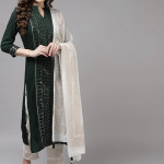 Women Green Ethnic Motifs Embroidered Regular Kurta with Palazzos & With Dupatta