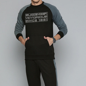 Men Black & Grey Typography Printed Tracksuit