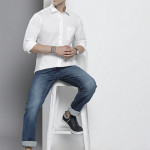 Men White Solid Slim Fit Casual Shirt